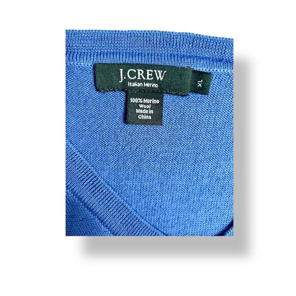 J.Crew Men's XL Blue Italian Merino Wool Sweater V-Neck Pullover Academia Preppy - Picture 5 of 6